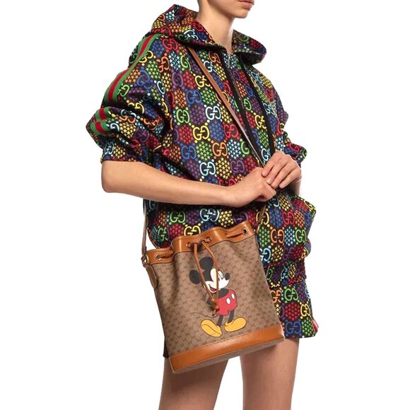 SOLD! NEW GUCCI x Disney GG Supreme Canvas Mickey Mouse Leather Drawstring Bag - Picture 12 of 16